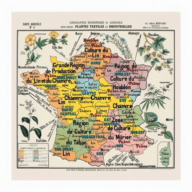 AFFICHE DEYROLLE CARTE AGRICOLE N°4 Chanvre